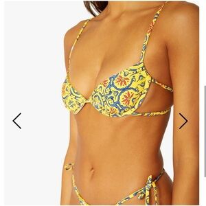 WeWoreWhat Saffron Yellow tile print Blue Patterned Bikini